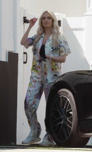 Erika Jayne in a Patterned White Pantsuit