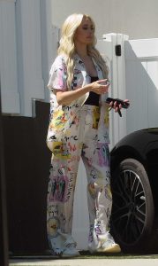 Erika Jayne in a Patterned White Pantsuit