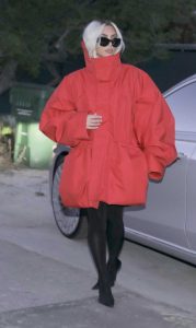 Kim Kardashian in a Red Oversized Coat