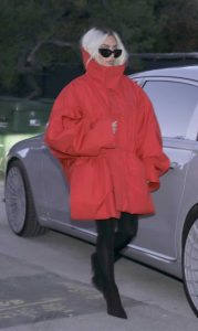 Kim Kardashian in a Red Oversized Coat