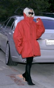 Kim Kardashian in a Red Oversized Coat