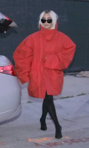 Kim Kardashian in a Red Oversized Coat