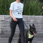 Taylor Hill in a White Tee Walks Her Dog in West Hollywood 05/29/2024