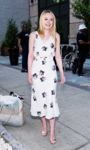 Dakota Fanning in a White Floral Dress