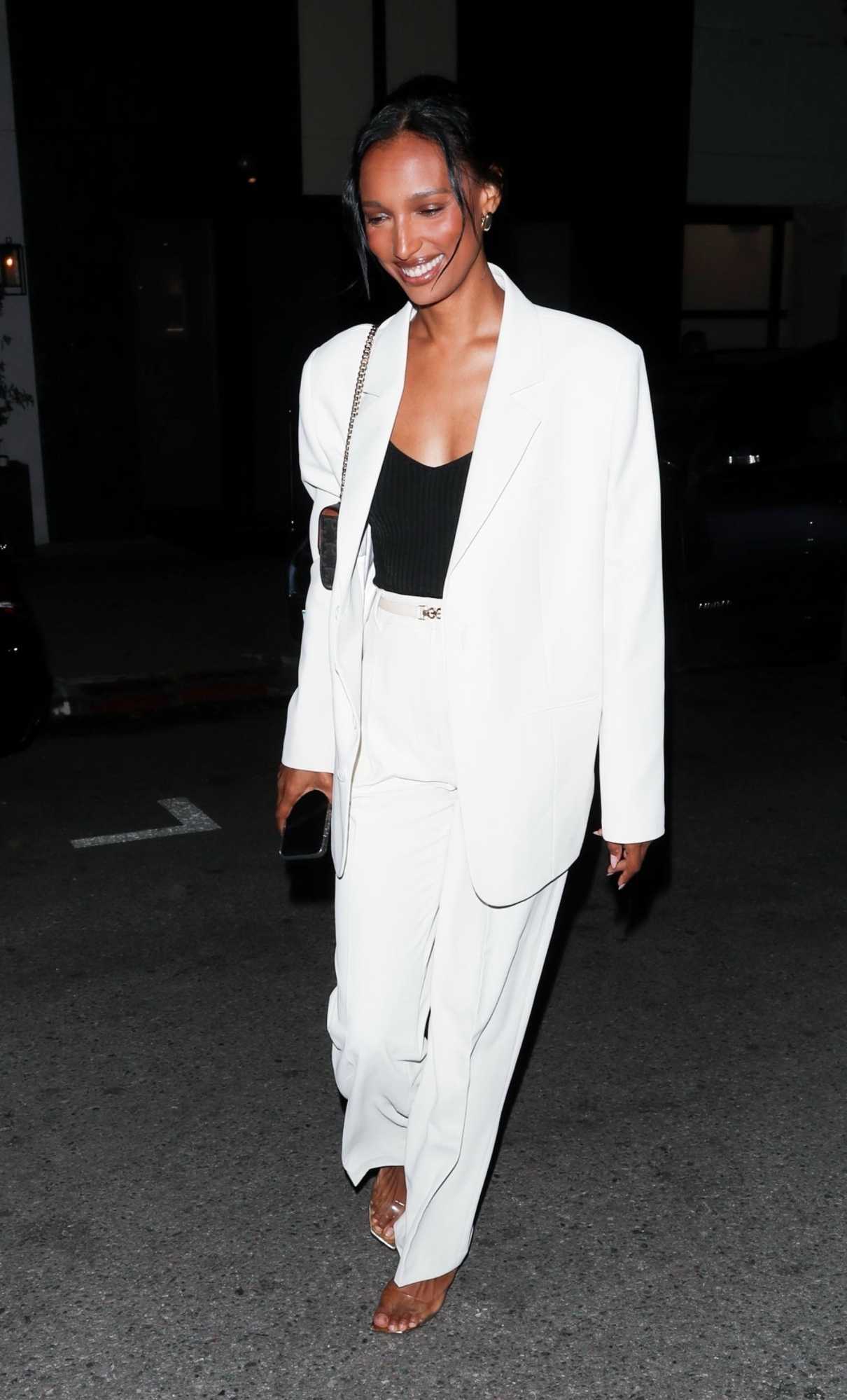 Jasmine Tookes in a White Pantsuit