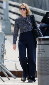 Jessica Biel in a Blue Polka Dot Blouse