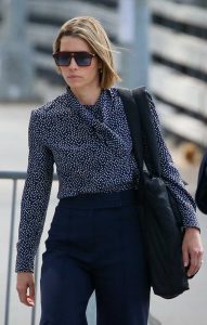 Jessica Biel in a Blue Polka Dot Blouse