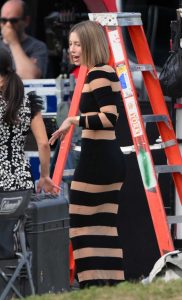 Jessica Biel in a Striped Dress