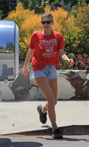 Jessica Hart in a Red Tee