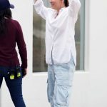 Kaley Cuoco in a White Shirt on the Set of Based on a True Story Season 2 in Los Angeles 06/20/2024