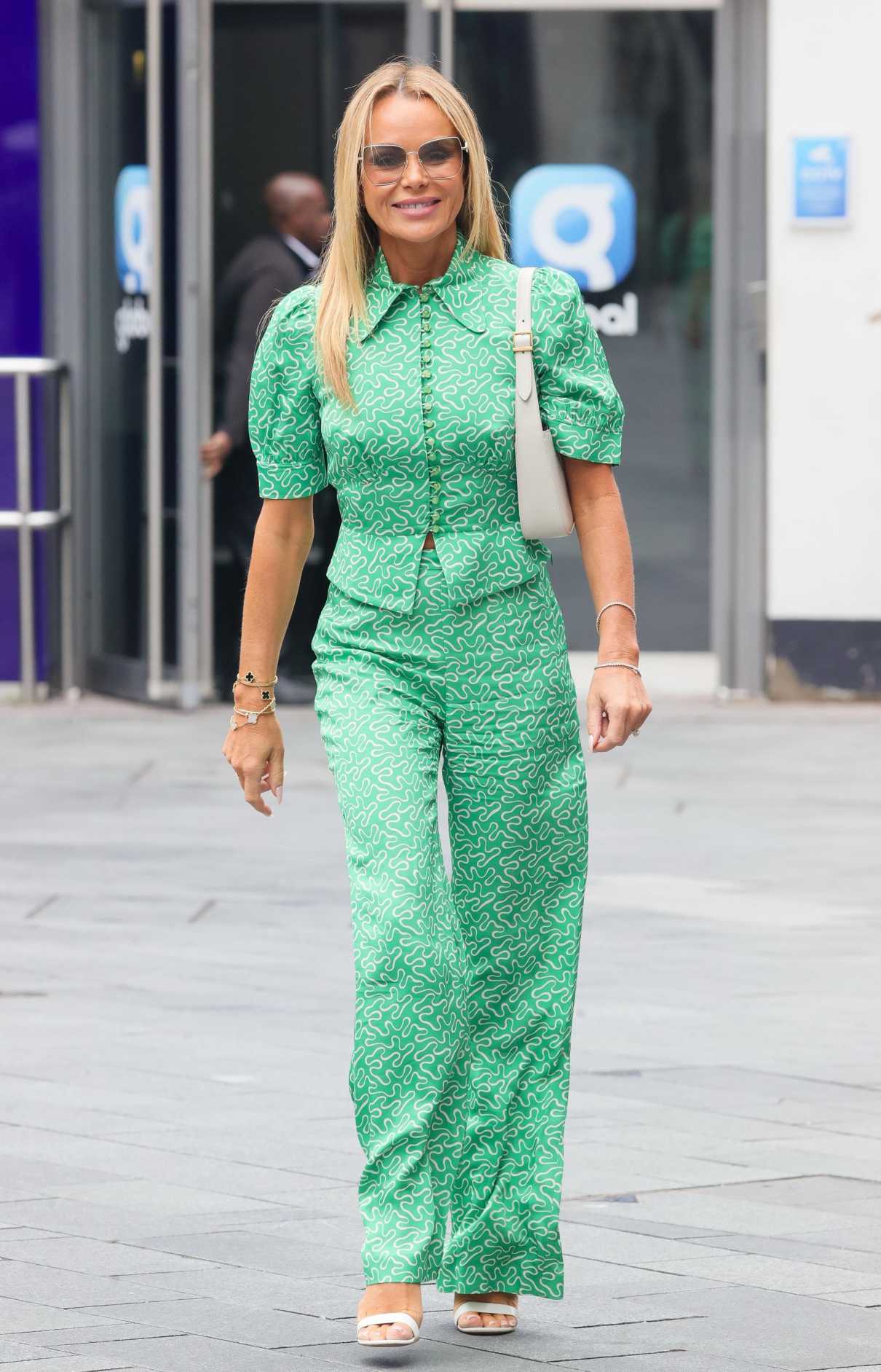 Amanda Holden in a Green Patterned Pantsuit