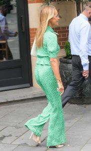 Amanda Holden in a Green Patterned Pantsuit