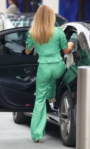 Amanda Holden in a Green Patterned Pantsuit