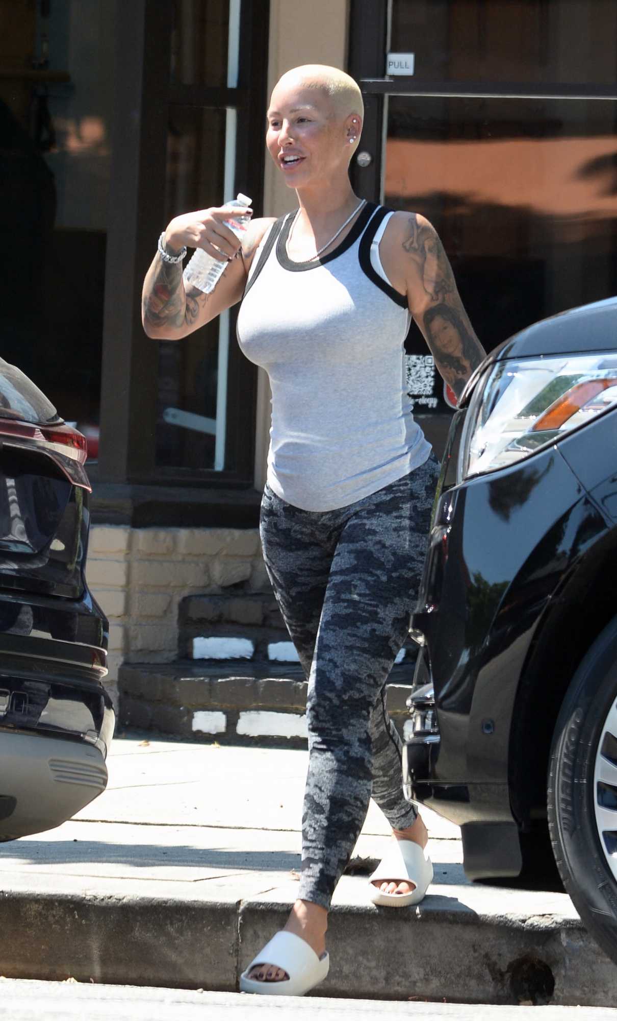 Amber Rose in a Camo Grey Leggings