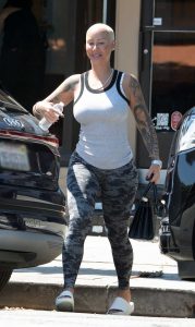 Amber Rose in a Camo Grey Leggings