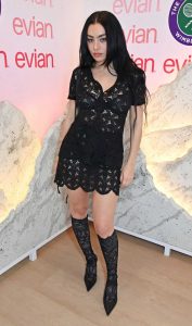 Charli XCX in a Black Knee Lace Dress