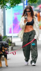 Emily Ratajkowski in an Olive Pants