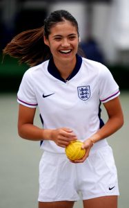 Emma Raducanu in a White England Jersey