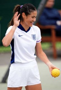 Emma Raducanu in a White England Jersey