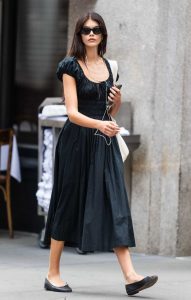 Kaia Gerber in a Black Dress