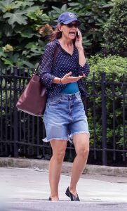 Katie Holmes in a Black Polka Dot Blouse