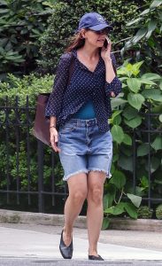 Katie Holmes in a Black Polka Dot Blouse