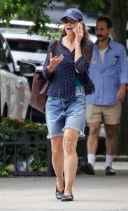 Katie Holmes in a Black Polka Dot Blouse