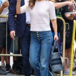 Natalie Portman in a White Blouse Arrives to The View in New York 07/15/2024