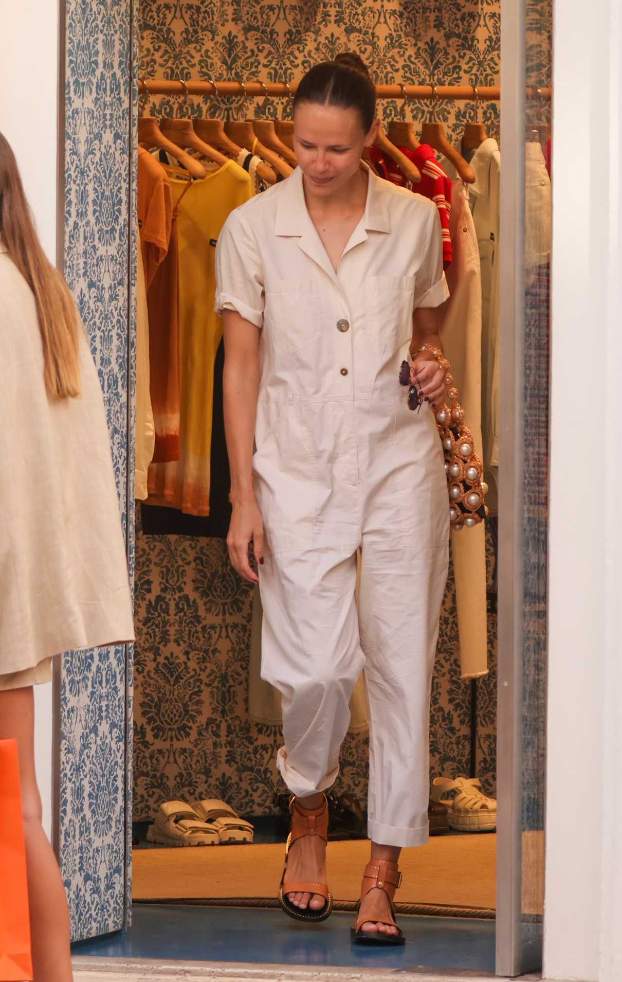 Natasha Poly in a Beige Jumpsuit