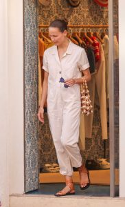 Natasha Poly in a Beige Jumpsuit