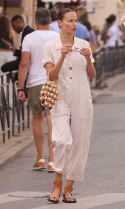 Natasha Poly in a Beige Jumpsuit