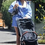 Shay Mitchell in a Blue Striped Ensemble Was Seen Out with Her Growing Children in Los Feliz 07/21/2024