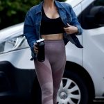 Stephanie Waring in a Blue Denim Jacket Leaves Her Gym in Manchester 07/03/2024