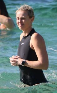 Sylvia Jeffreys in a Black Swimsuit