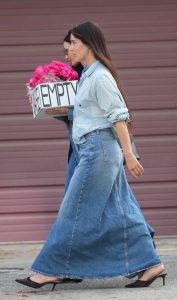 Demi Moore in a Blue Denim Ensemble