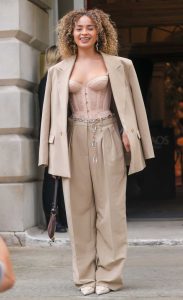 Ella Eyre in a Beige Pantsuit