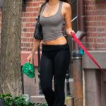 Emily Ratajkowski in a Grey Top Walks Her Dog in New York City 08/20/2024