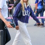 Emma Roberts in a Red Cap Leaves USA-Serbia Basketball Semi-Final in Paris 08/08/2024