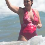 Jacqueline Jossa in a Pink Swimsuit on the Beach in Marbella 08/14/2024