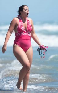 Jacqueline Jossa in a Pink Swimsuit