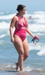 Jacqueline Jossa in a Pink Swimsuit