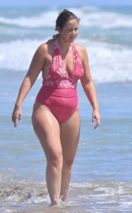 Jacqueline Jossa in a Pink Swimsuit