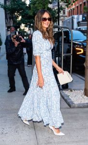 Jessica Alba in a Blue Floral Dress