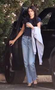 Kaia Gerber in a Blue Tee