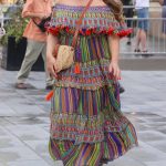 Kelly Brook in a Patterned Dress Arrives at the Heart Radio in London 08/13/2024