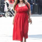 Kelly Brook in a Red Dress Leaves the Global Radio in London 08/16/2024