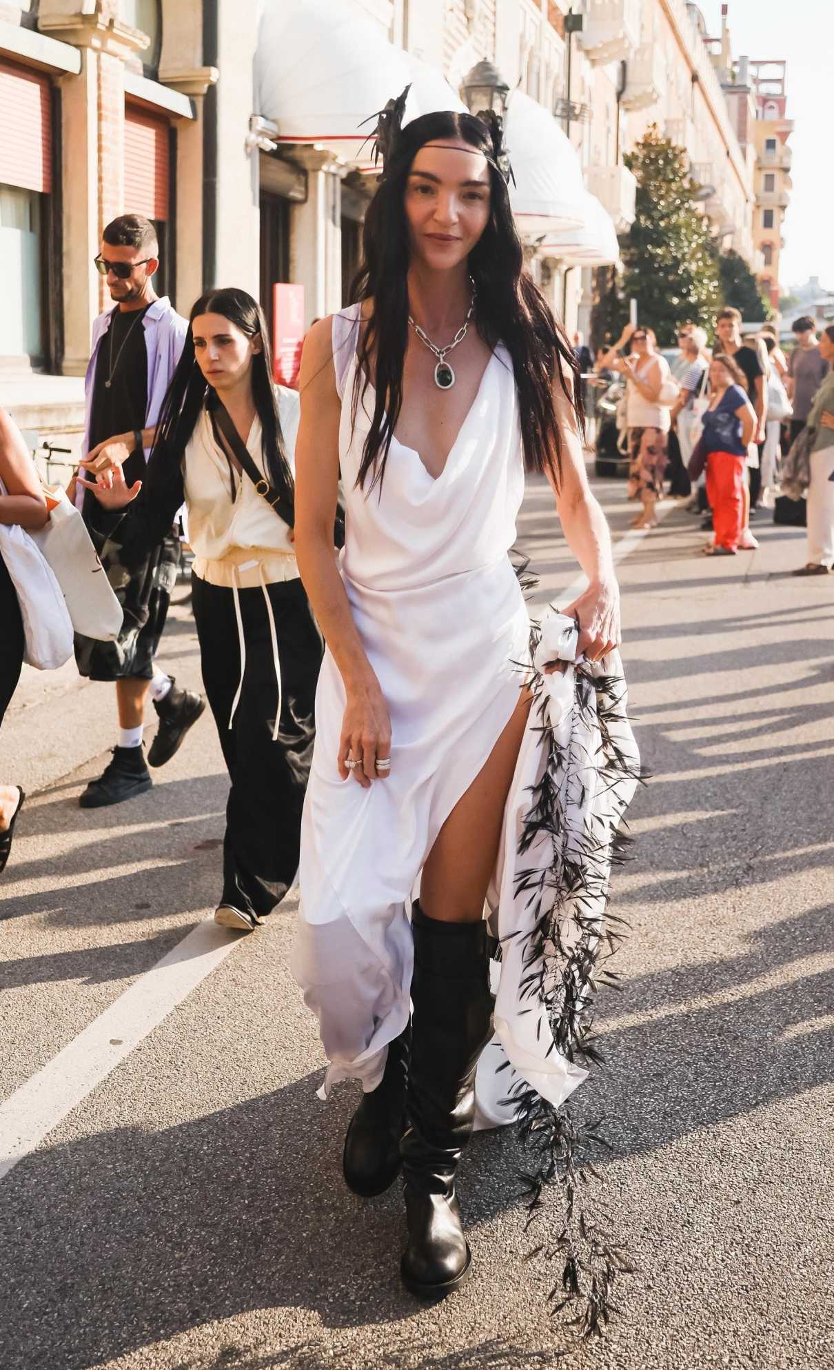 Mariacarla Boscono in a White Dress