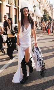 Mariacarla Boscono in a White Dress