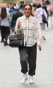 Myleene Klass in a White Lace Blouse