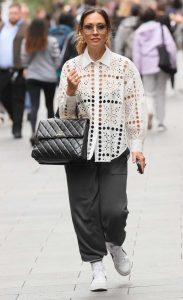 Myleene Klass in a White Lace Blouse